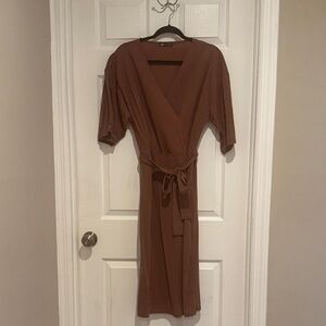 Zara Rust Brown Wrap Midi Dress